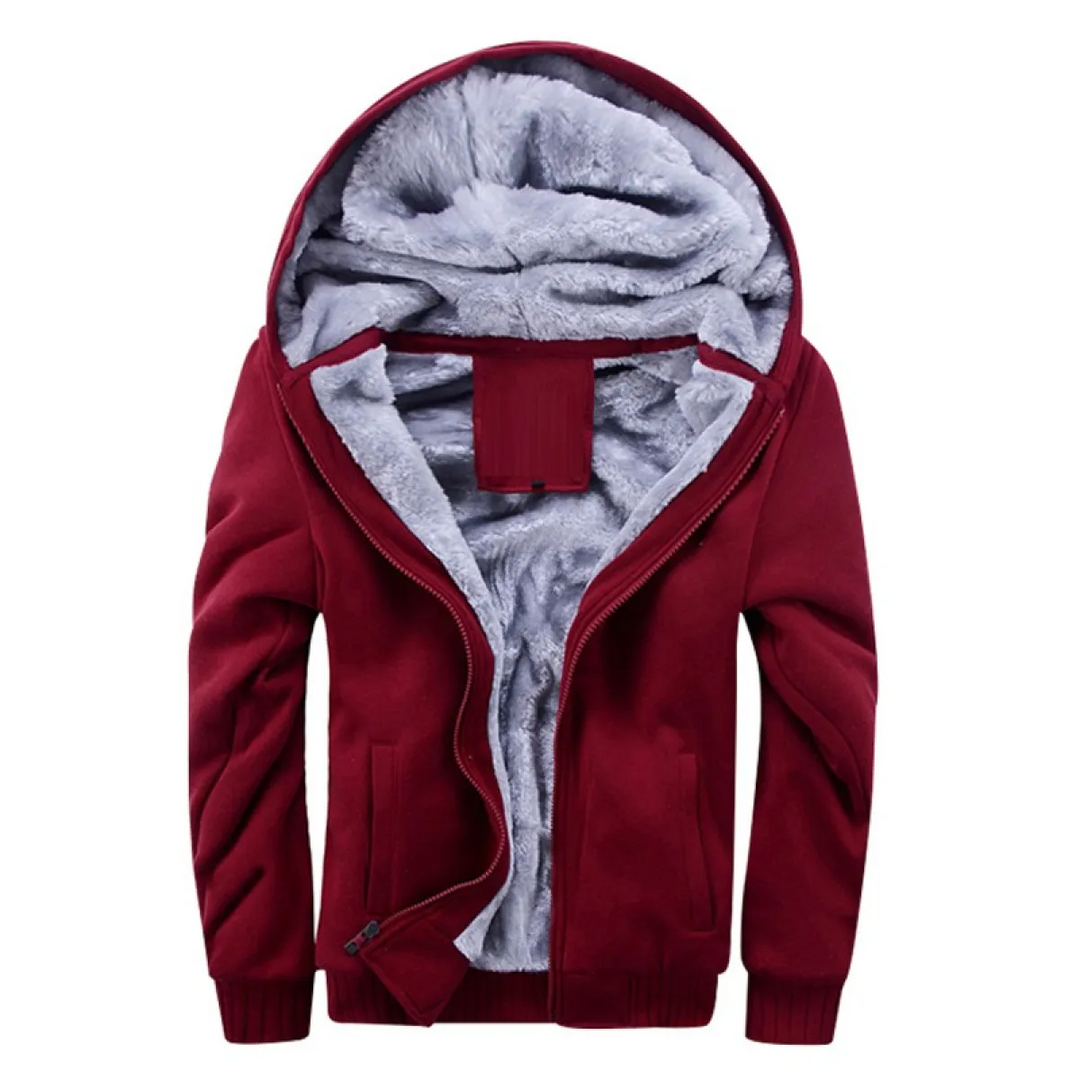Mens Hooded Jacket Thick Fleece Comfortable Fit