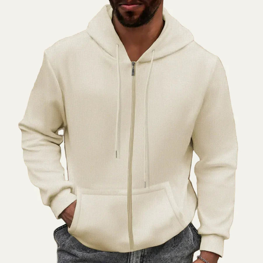Mens Full Zip Hoodie Textured Fabric Kangaroo Pockets