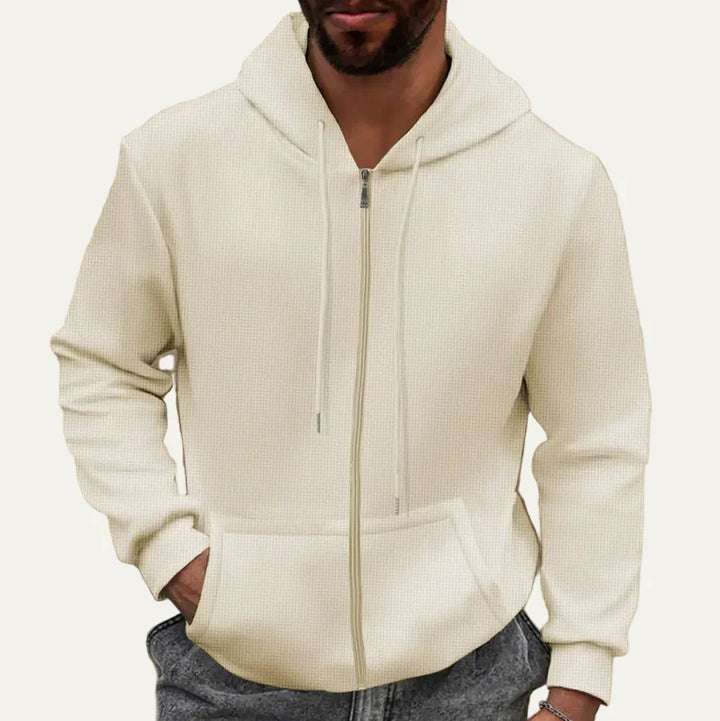 Mens Full Zip Hoodie Textured Fabric Kangaroo Pockets