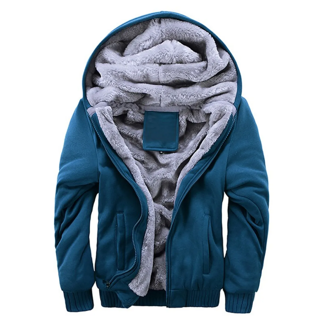 Mens Hooded Jacket Thick Fleece Comfortable Fit