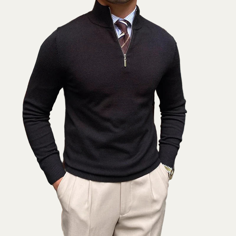 Mens Knit Pullover Quarter Zip Modern Fit