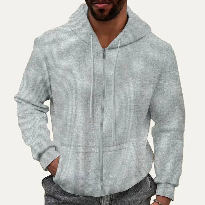 Mens Full Zip Hoodie Textured Fabric Kangaroo Pockets