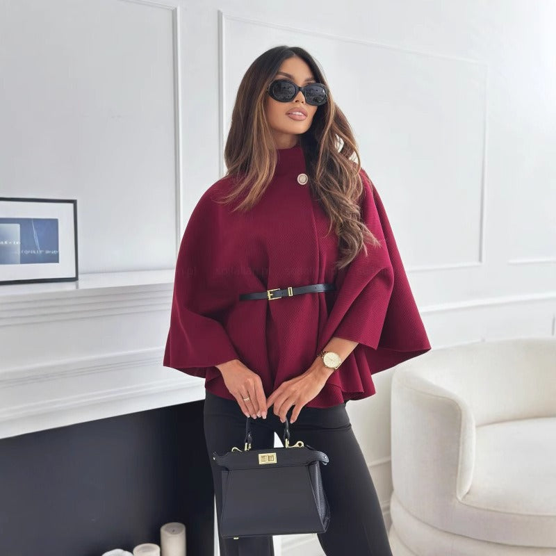 Womens Long Coat Fitted Waist High Collar - BritishMode