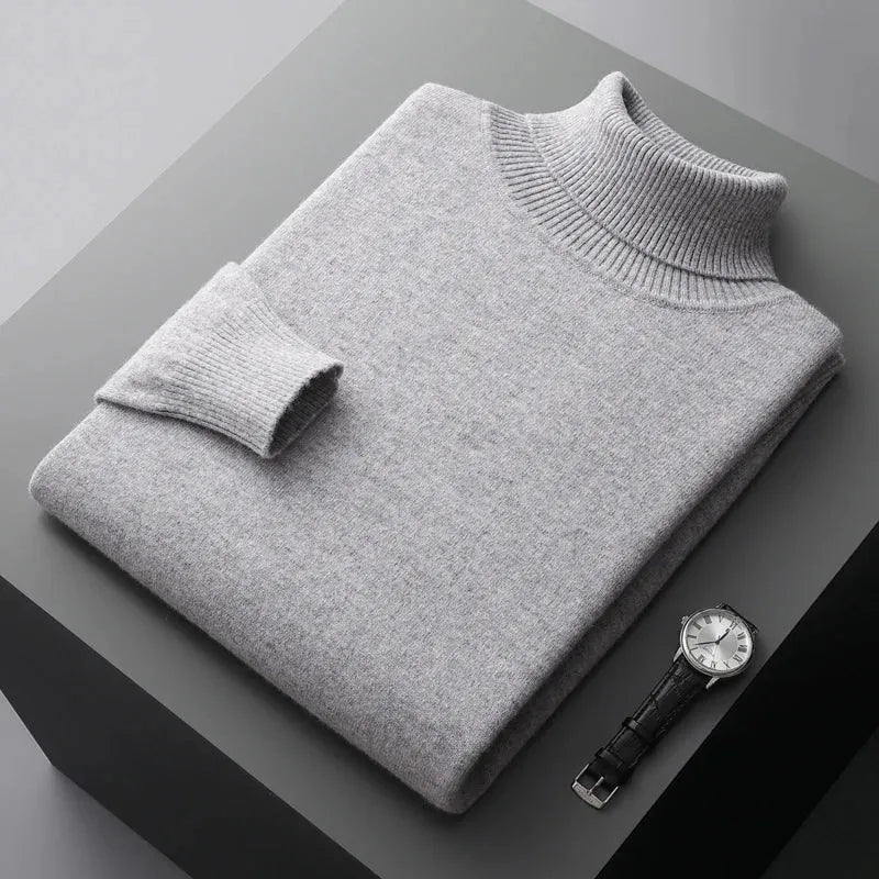 Mens Ribbed Turtleneck Knit Sweater Slim Fit