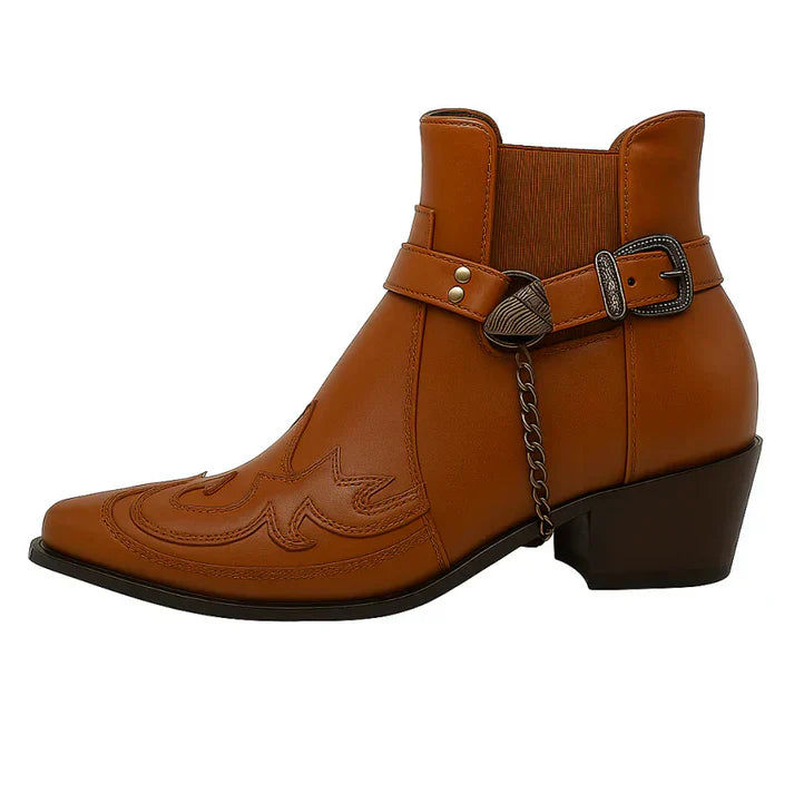 Mens Ankle Cowboy Boots Leather Buckle Strap