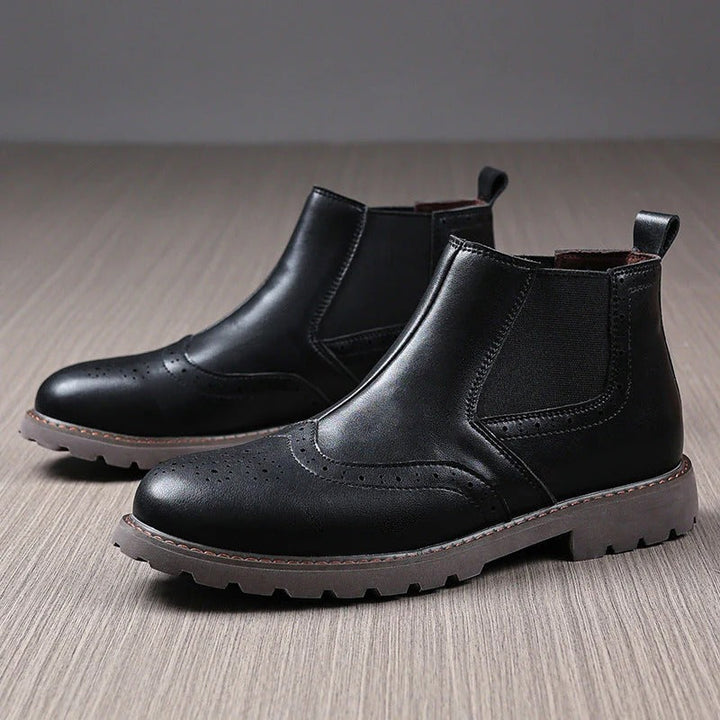 Mens Chelsea Ankle Boots PU Leather Brogue Style