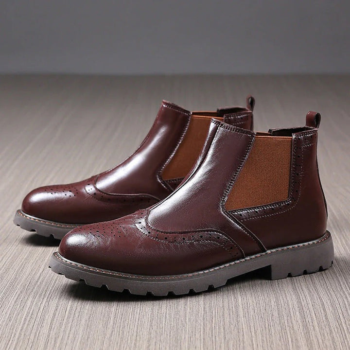 Mens Chelsea Ankle Boots PU Leather Brogue Style