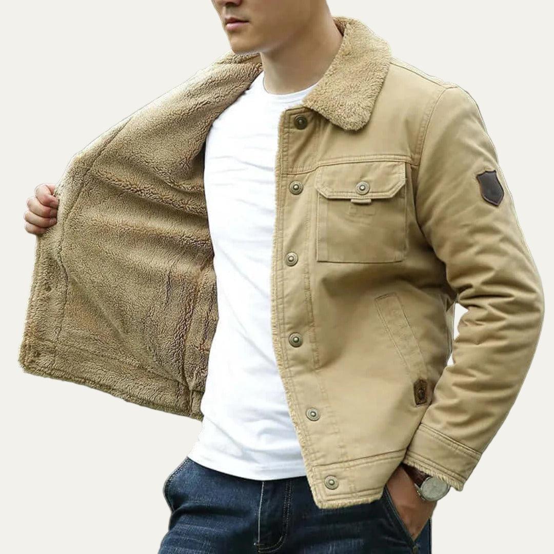 Mens Jacket Shearling Lined Snap Front Closure