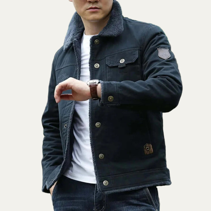 Mens Jacket Shearling Lined Snap Front Closure