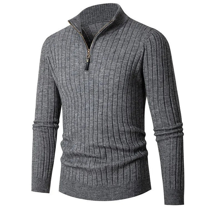 Mens Ribbed Sweater Quarter Zip Stand Collar