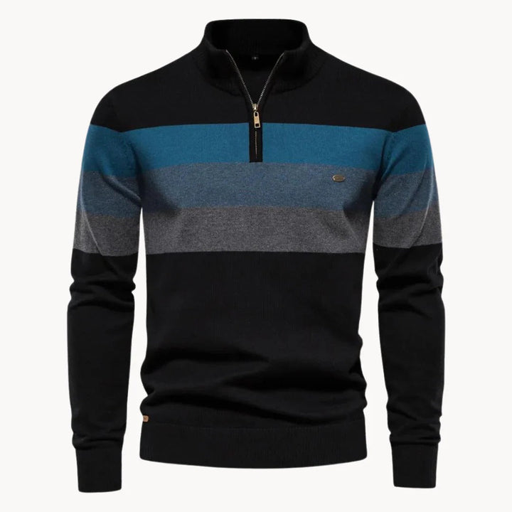 Mens Knit Jumper Quarter Zip Striped Pattern