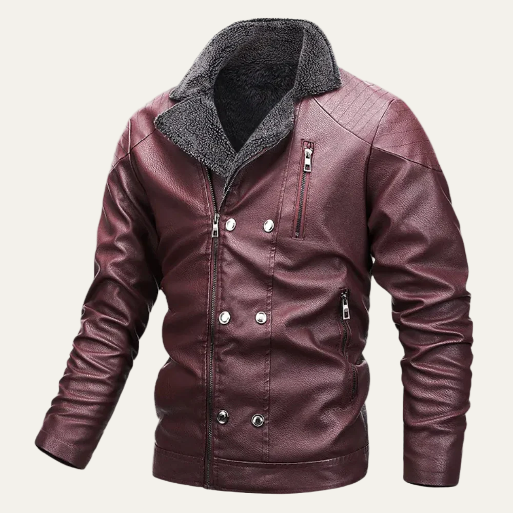 Mens Faux Leather Jacket Fur Lined Collar