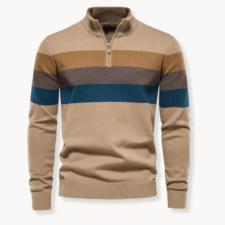 Mens Knit Jumper Quarter Zip Striped Pattern