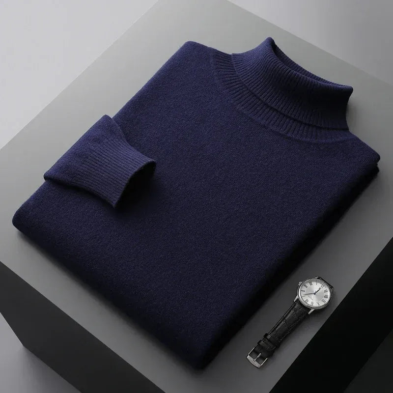 Mens Ribbed Turtleneck Knit Sweater Slim Fit