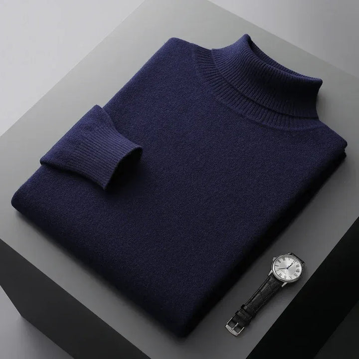 Mens Ribbed Turtleneck Knit Sweater Slim Fit