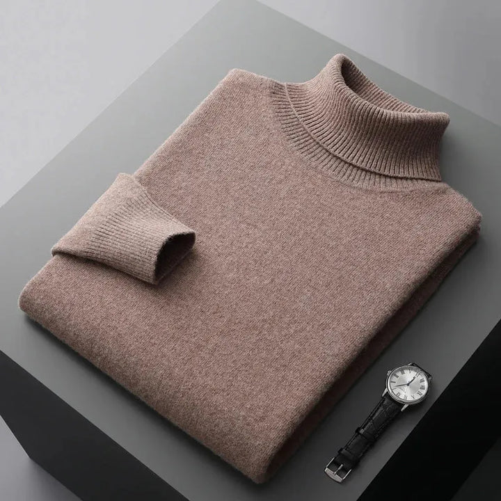 Mens Ribbed Turtleneck Knit Sweater Slim Fit