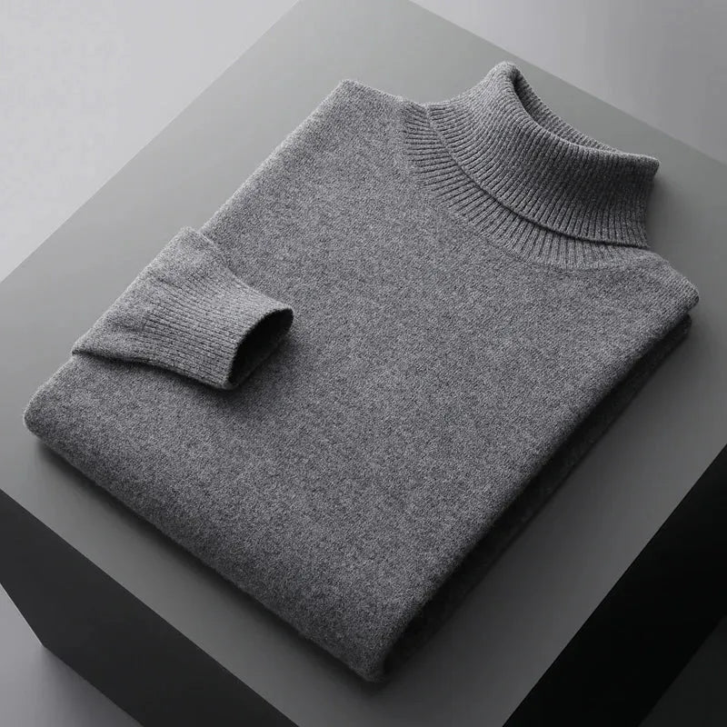 Mens Ribbed Turtleneck Knit Sweater Slim Fit