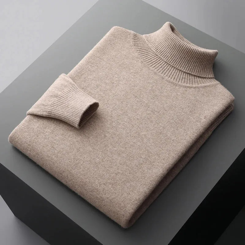 Mens Ribbed Turtleneck Knit Sweater Slim Fit