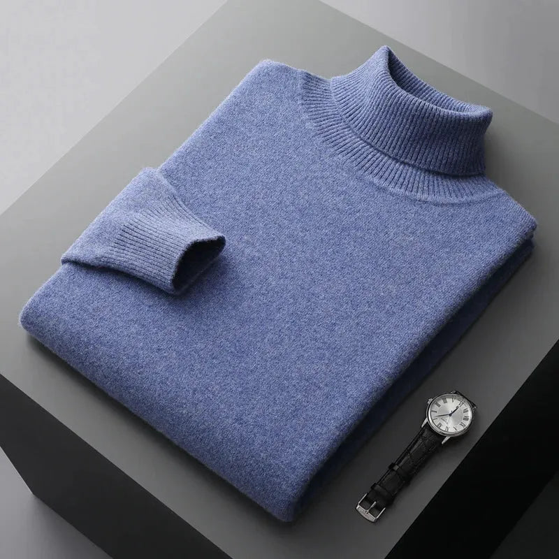 Mens Ribbed Turtleneck Knit Sweater Slim Fit
