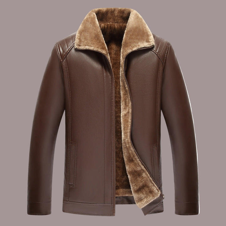Mens Leather Jacket Structured Fit Fuzzy Lining
