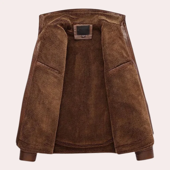 Mens Leather Jacket Stand Collar Multi Pocket Design