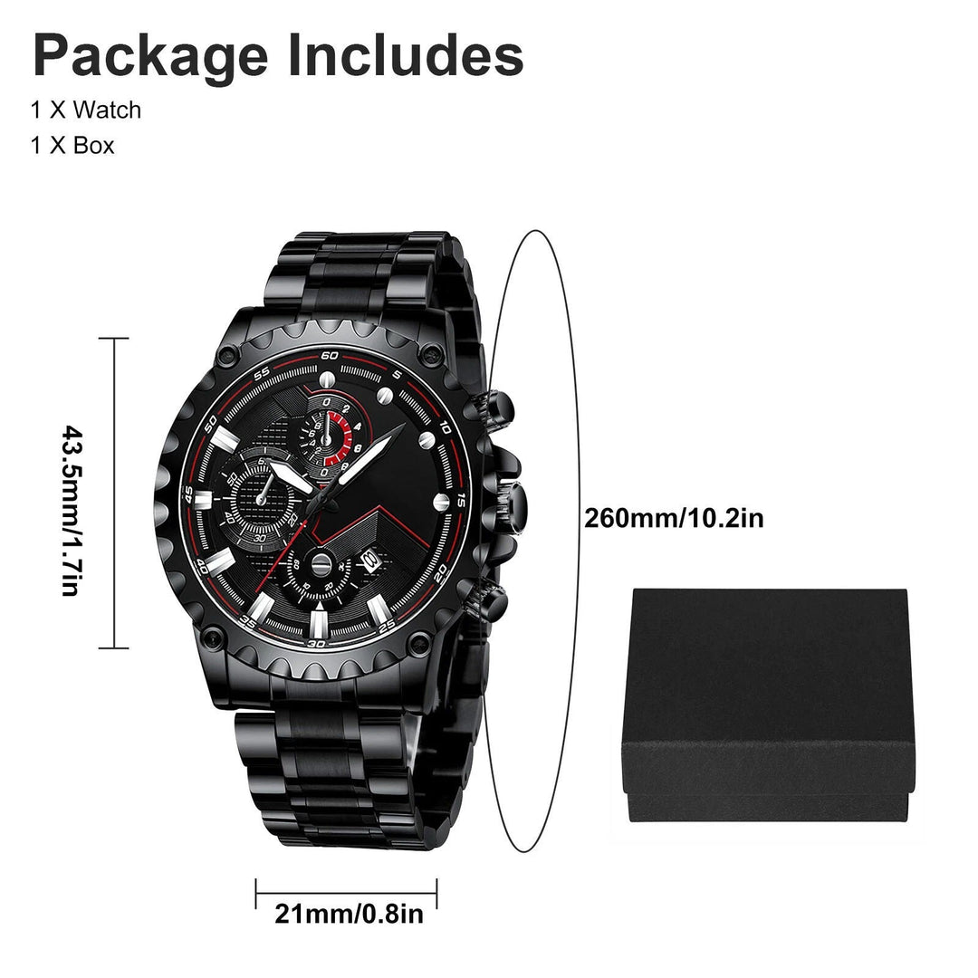 Mens Stainless Steel Chronograph Watch Waterproof Sport Style