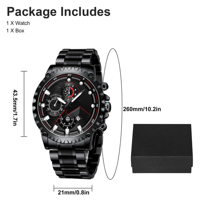 Mens Stainless Steel Chronograph Watch Waterproof Sport Style