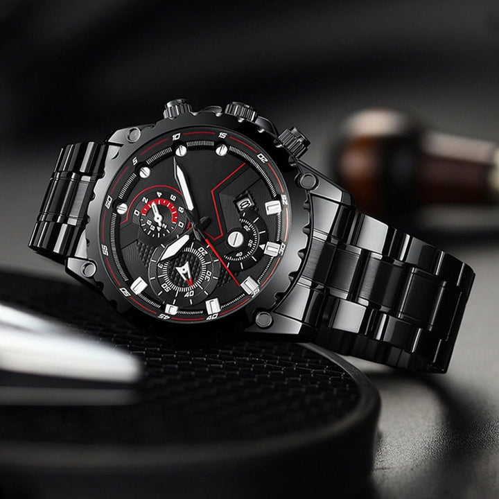 Mens Stainless Steel Chronograph Watch Waterproof Sport Style
