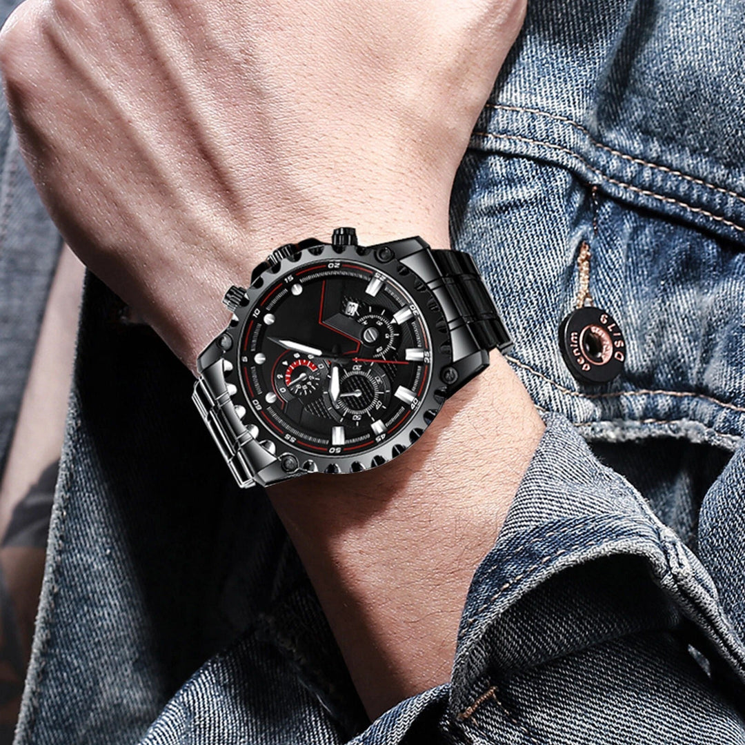 Mens Stainless Steel Chronograph Watch Waterproof Sport Style