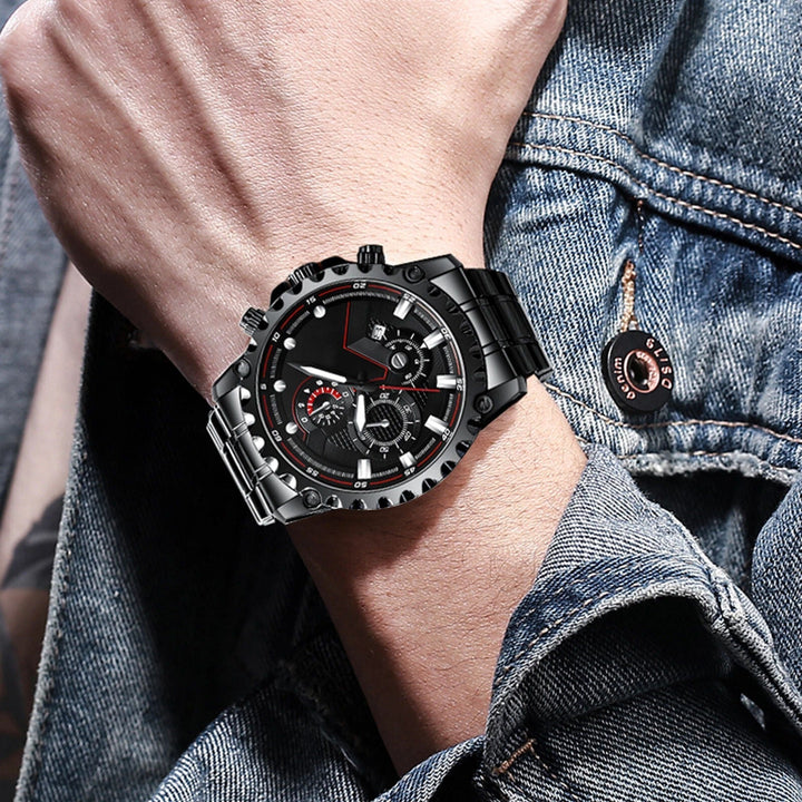Mens Stainless Steel Chronograph Watch Waterproof Sport Style