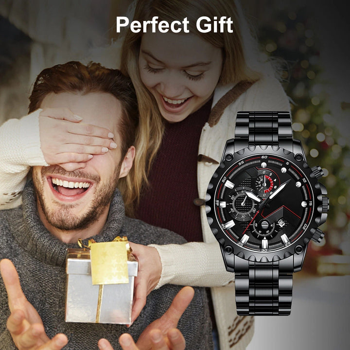 Mens Stainless Steel Chronograph Watch Waterproof Sport Style