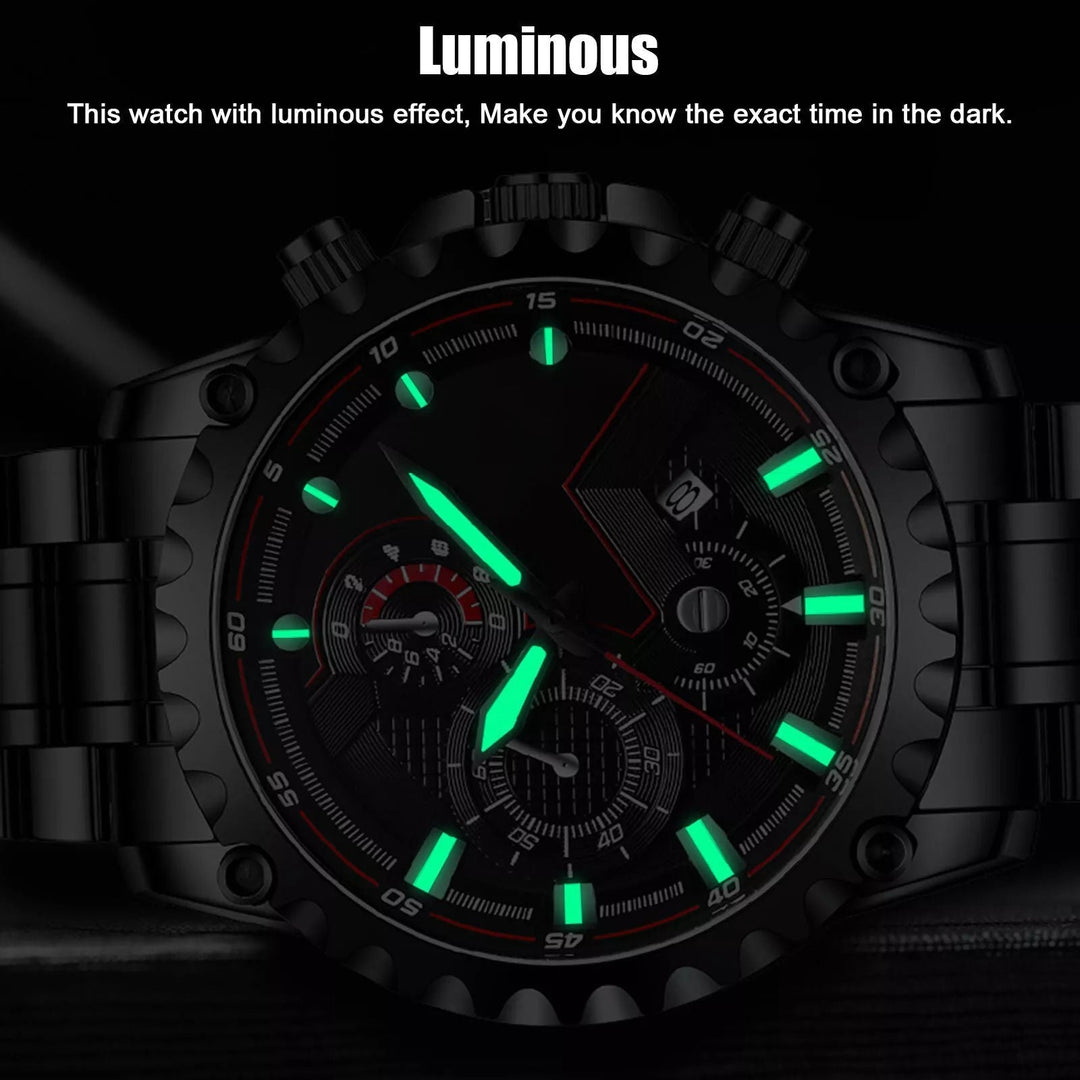 Mens Stainless Steel Chronograph Watch Waterproof Sport Style