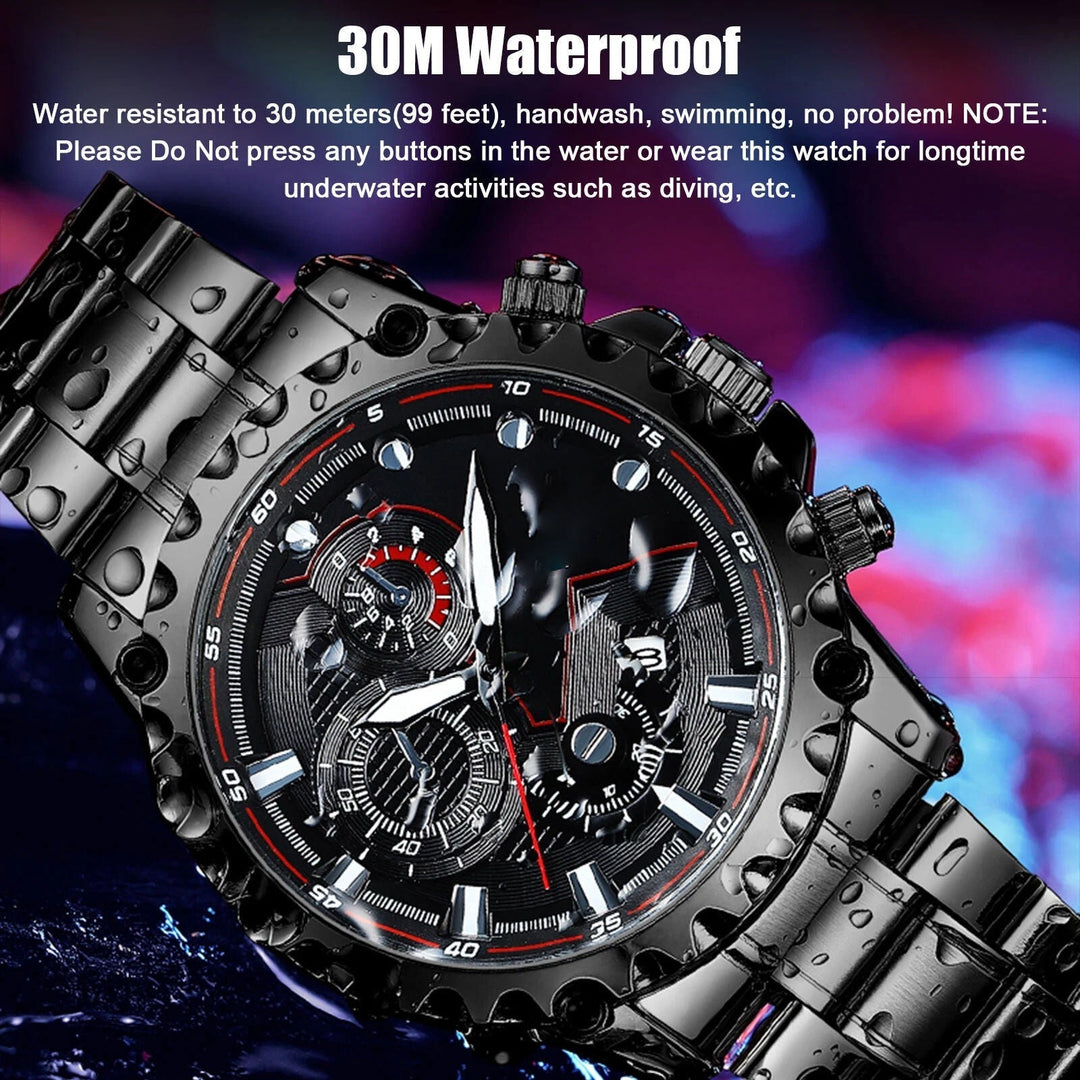 Mens Stainless Steel Chronograph Watch Waterproof Sport Style