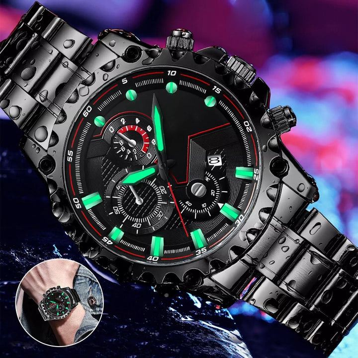 Mens Stainless Steel Chronograph Watch Waterproof Sport Style - BritishMode