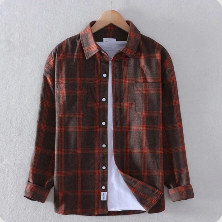 Mens Plaid Shirt Cotton Classic Fit Long Sleeve - BritishMode