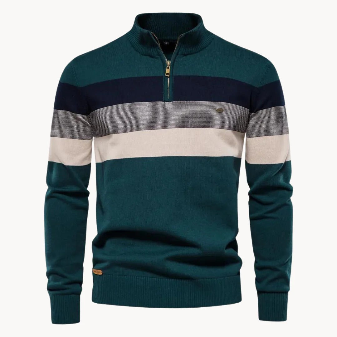 Mens Knit Jumper Quarter Zip Striped Pattern