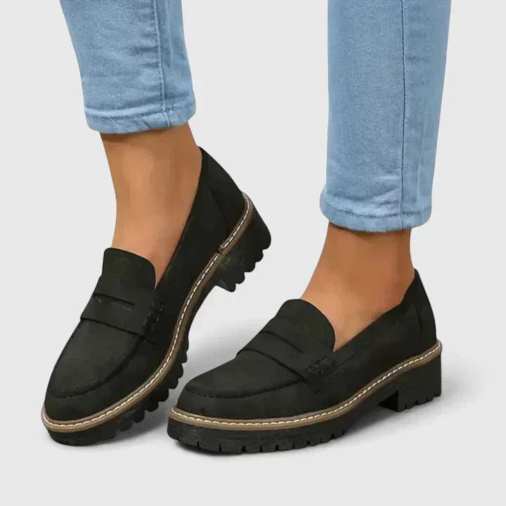 Womens Platform Loafers with Chunky Lug Sole Slip-On - BritishMode