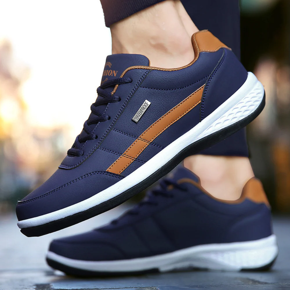 Mens Leather Trainers Lace-Up Non-Slip