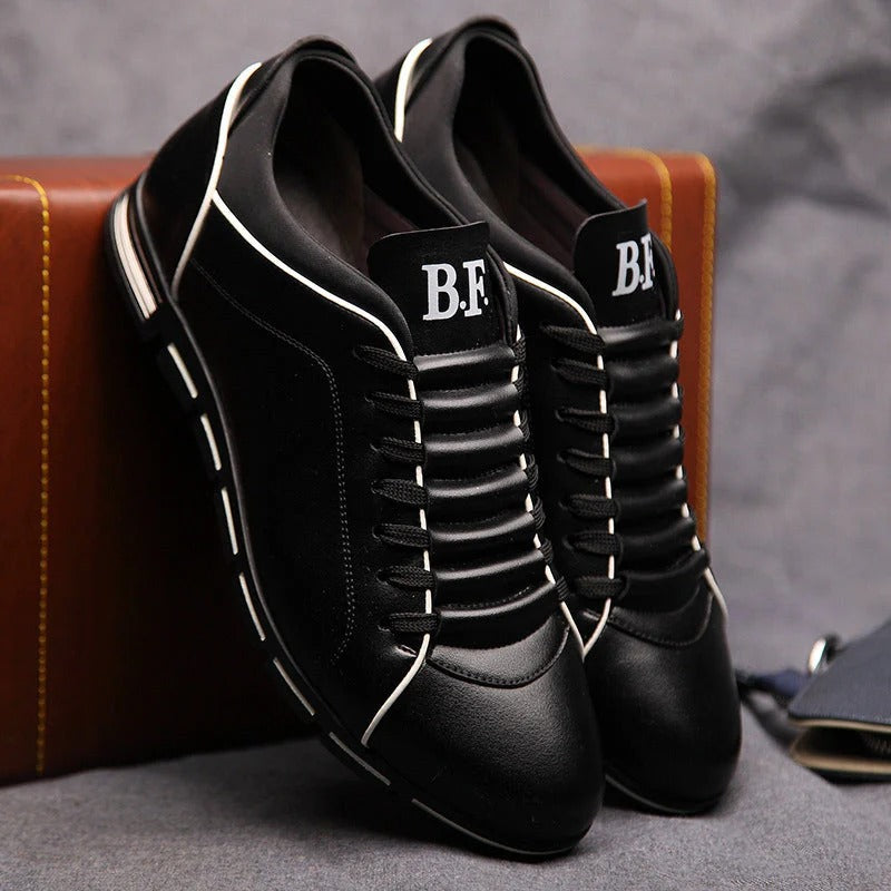 Mens Classic Leather Trainers Solid Design