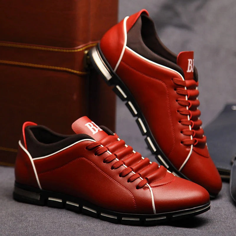 Mens Classic Leather Trainers Solid Design