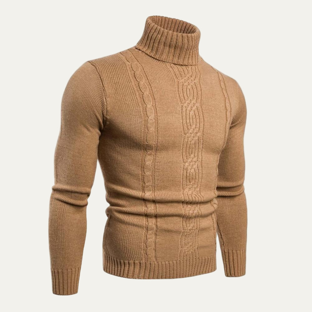Mens Ribbed Cable Knit Sweater Turtleneck Fit