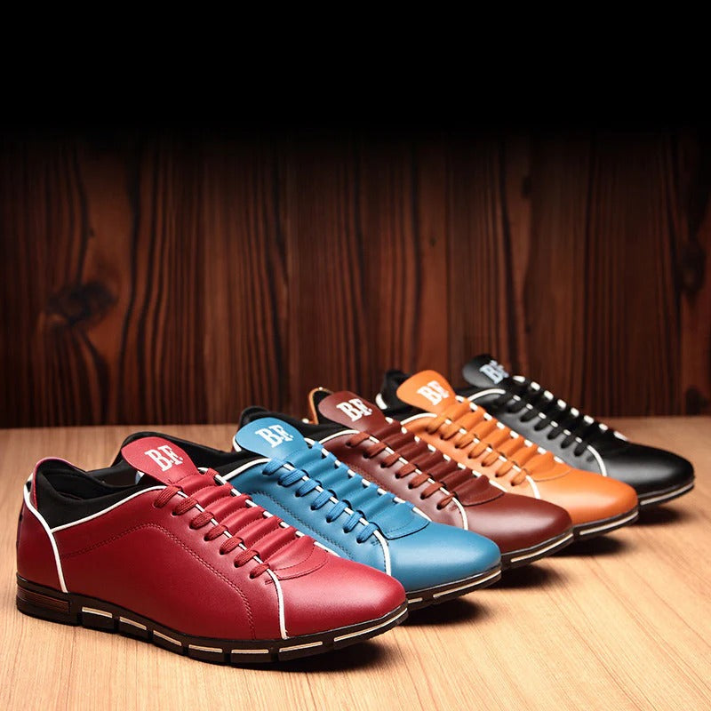 Mens Classic Leather Trainers Solid Design