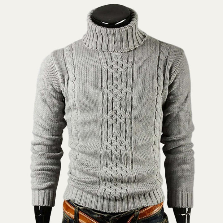 Mens Ribbed Cable Knit Sweater Turtleneck Fit