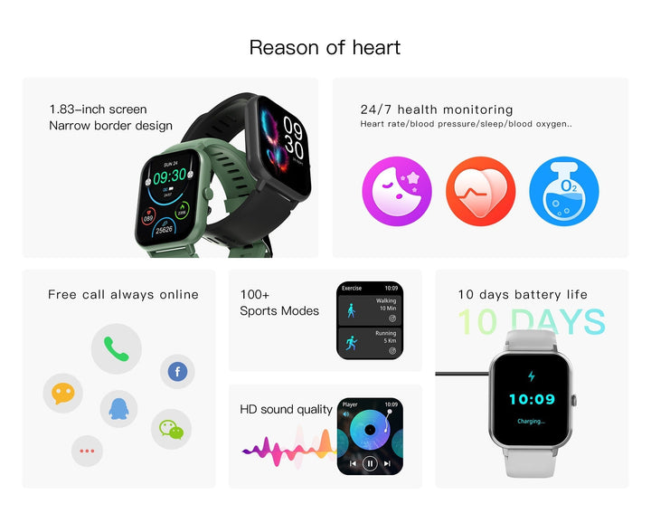 Unisex Smartwatch Heart Rate Monitor Sports Modes Slim Fit