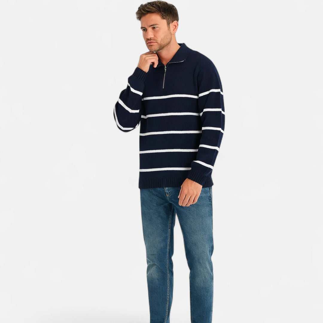 Mens Quarter Zip Sweater Striped Knit