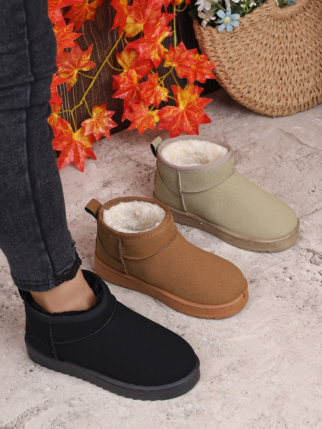 Womens Ankle Boots with Fur Lining Platform Comfortable Fit