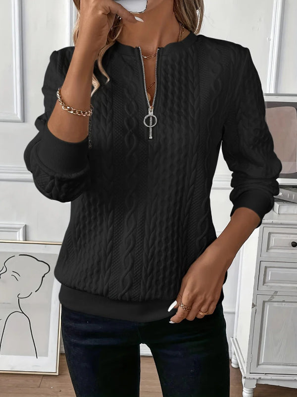 Womens Pullover Sweater Cable Knit Long Sleeve Quarter Zip