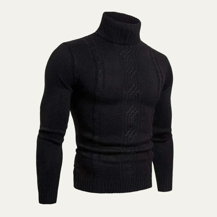 Mens Ribbed Cable Knit Sweater Turtleneck Fit