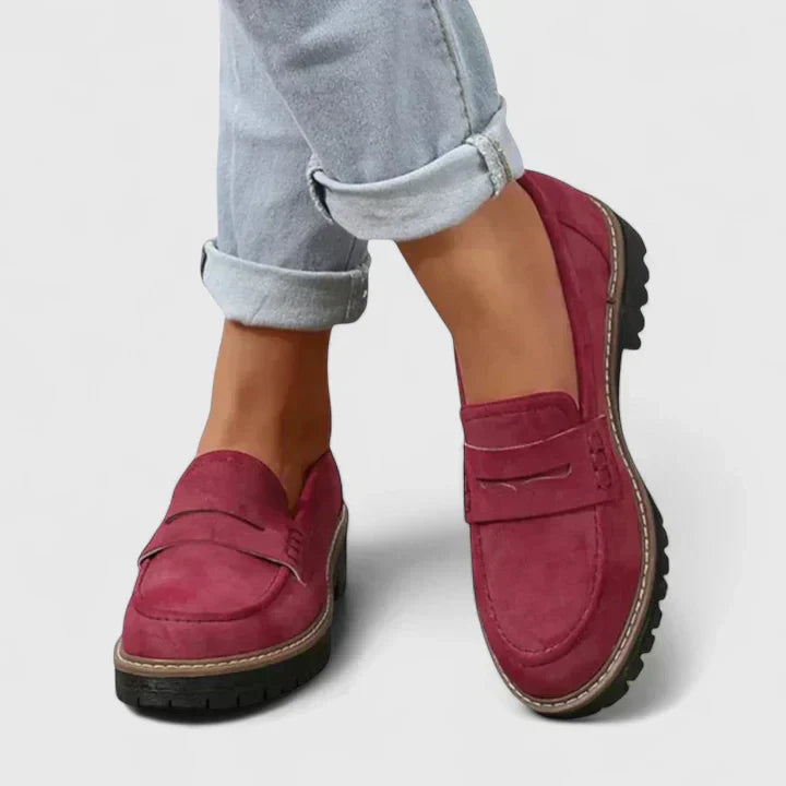 Womens Platform Loafers with Chunky Lug Sole Slip-On