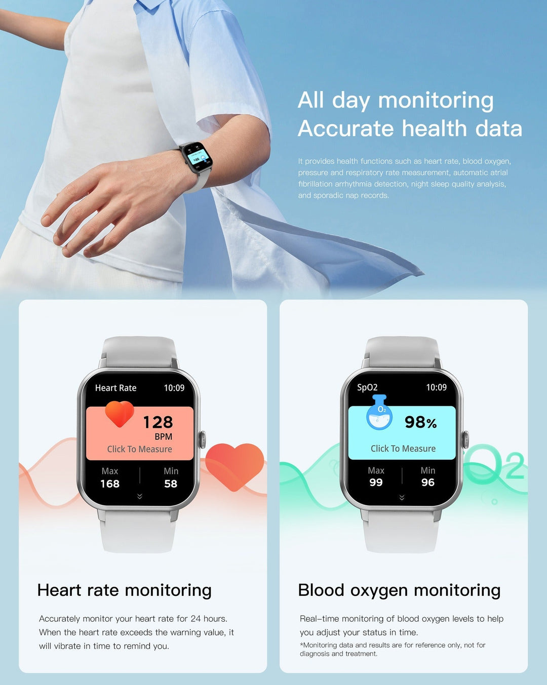 Unisex Smartwatch Heart Rate Monitor Sports Modes Slim Fit